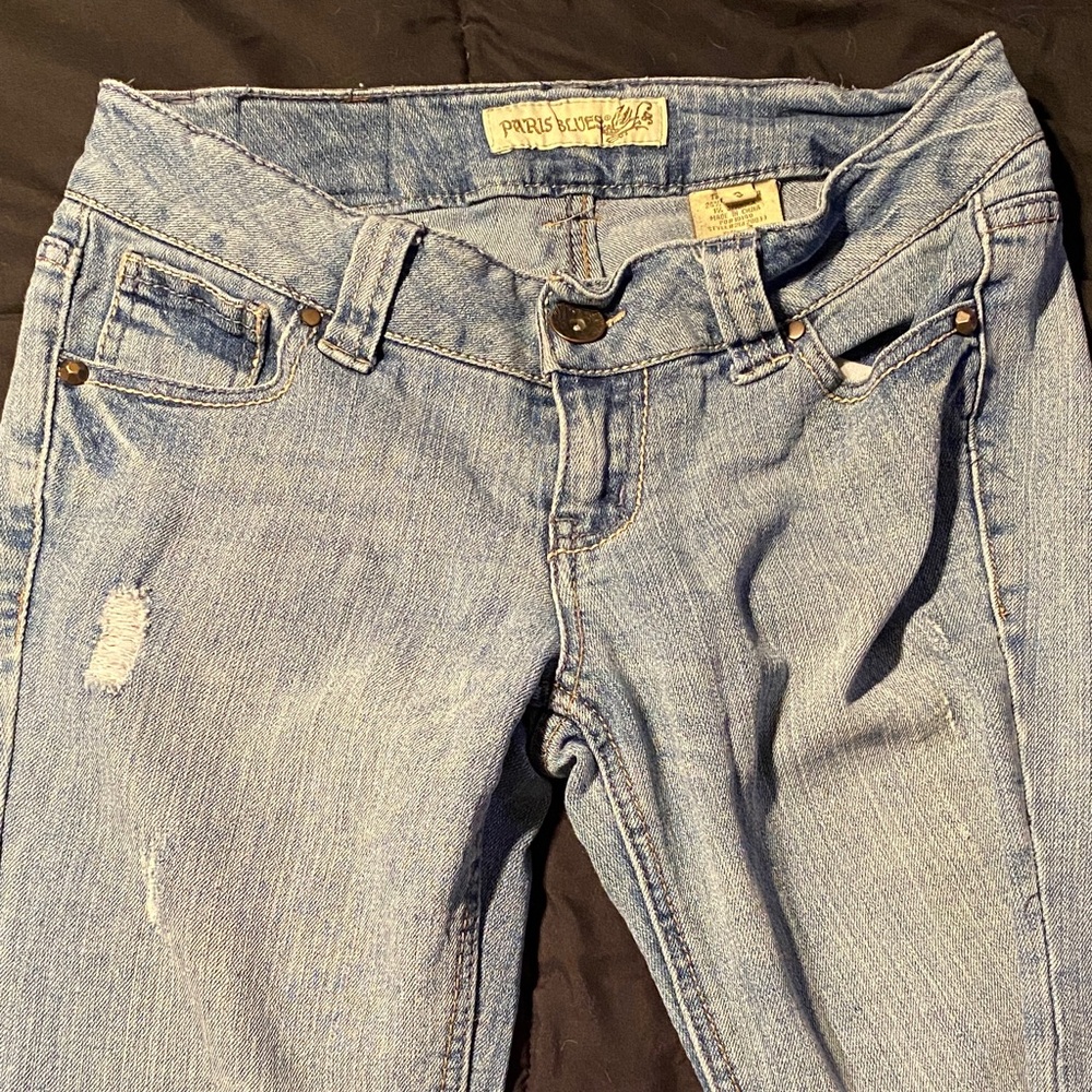 Paris Blues Distressed Light Blue Cropped Jeans